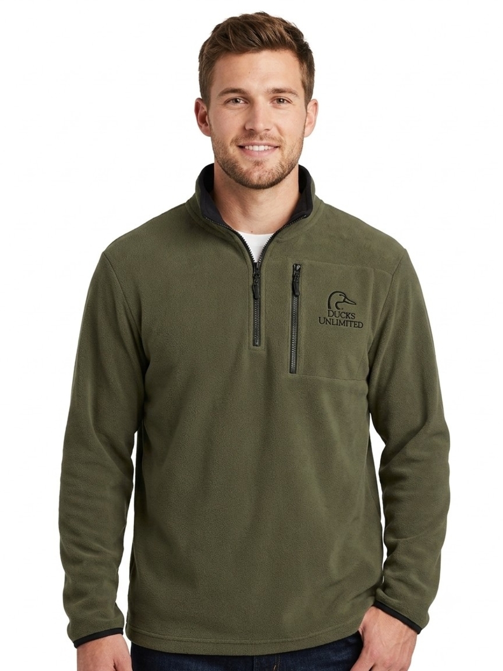 Ducks Unlimited Men's Olive Green Quarter-Zip Performance Fleece
